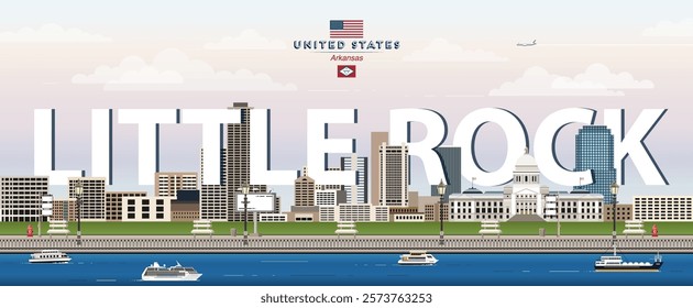 Little Rock city skyline colorful vector illustration. Travel poster