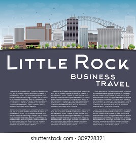 Esquina de Little Rock con Edificio Gris, cielo azul y espacio para copiar. Concepto de viajes de negocios y turismo con lugar para el texto. Imagen para presentación, banner, cartel y sitio web. Ilustración vectorial