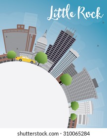 Little Rock Skyline with Grey Building, Blue Sky and copy space. Vector Illustration. Business travel and tourism concept with place for text. Image for presentation, banner, placard and web site.