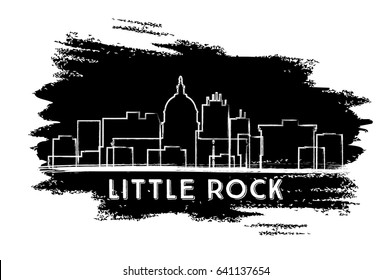 Silhouette de Little Rock Skyline. Esbozo dibujado a mano. Ilustración vectorial. Concepto de viajes de negocios y turismo con arquitectura moderna. Imagen para Presentación Placard Banner y Sitio Web.