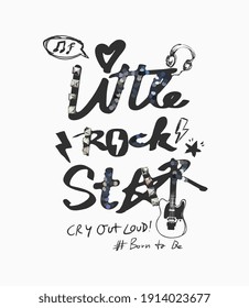 little rock star slogan with rivets and sequins illustration