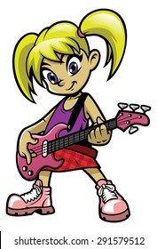 little rocker girl playing electric bass