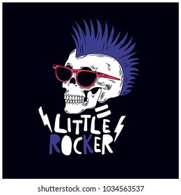 Little Rocker skull vector illustration. T-shirt print for kids.