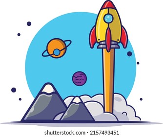 Little Rocket Ship going outer space and on an adventure to see the universe and their wonders. Vector Drawing Rocket. Rocket Ship Illustration.