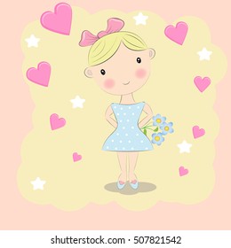 Little romantic girl, illustration princess girl, T-shirt Graphics, girl vector