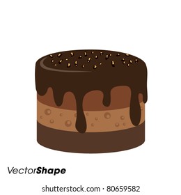 Little Round Chocolate Birthday Cake With Chocolate Glaze And Nuts Vector Illustration