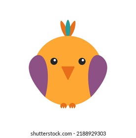 Little rounded bird in flat cartoon style. Bird logo, t-shirt print, colorful