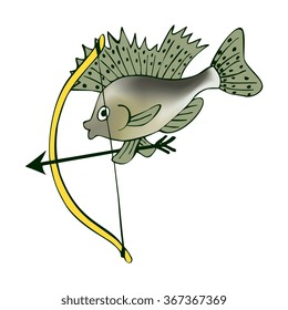 Little ruff with a bow. Cupid in world of fishes. Vector cute cartoon illustration.