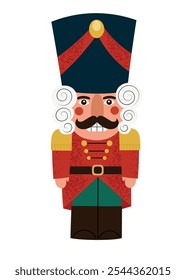 Little Russian nutcracker in traditional clothes, Christmas symbol. Hand drawn vector illustration, isolated on white