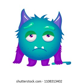 A little sad alone monster woke up and brushed his teeth. Vector illustration for postcards, sites, sale, printing on mugs and anything else. 