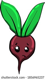 Little sad beet with a stem, illustration, vector on white background