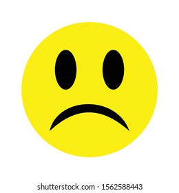 A little sad face of emoticons with a slight frown and neutral eyes on a yellow background. Funny sad kid. Vector