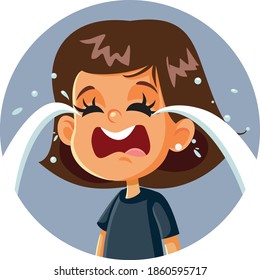 Little Sad Girl Crying Cartoon Character. Upset child having a tantrum crisis feeling angry
