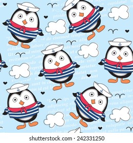 little sailor penguin pattern vector illustration