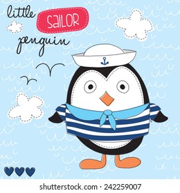 little sailor penguin vector illustration