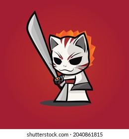 little samurai wearing mask with big katana