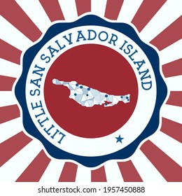 Little San Salvador Island Badge. Round logo of island with triangular mesh map and radial rays. EPS10 Vector.