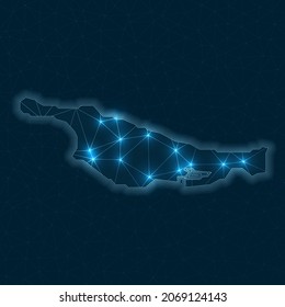 Little San Salvador Island network map. Abstract geometric map of the island. Digital connections and telecommunication design. Glowing internet network. Astonishing vector illustration.