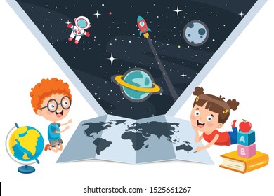 Little School Children Studying Geography