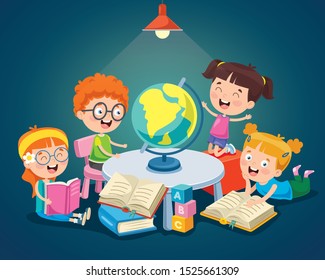 Little School Children Studying Geography