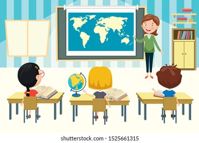 Little School Children Studying Geography