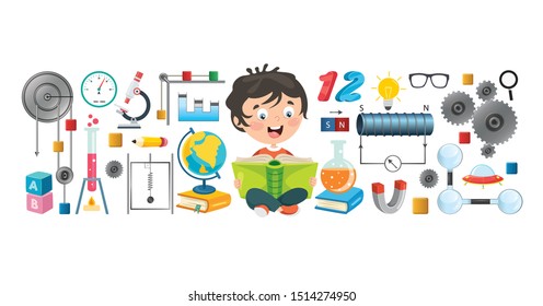 Little School Children Studying And Learning