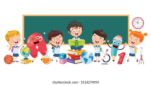 Little School Children Studying And Learning
