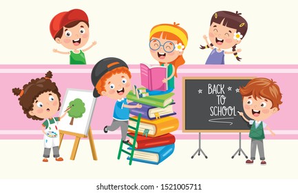 Little School Children Studying And Learning