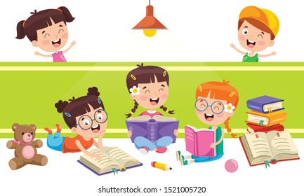 Little School Children Studying And Learning