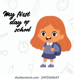 Little school girl going to school for the firts time. Back to school concept