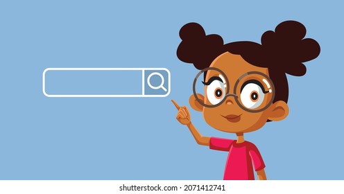 Little School Girl Pointing to Search Bar Vector Cartoon

Student accessing the internet learning new information and researching for an assignment 
