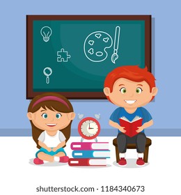 little school kids couple with chalkboard