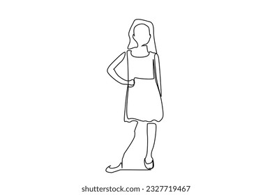 little schoolboy girl standing waiting full body length line art