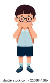 little schoolboy with glasses character