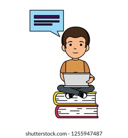 little schoolboy with laptop computer