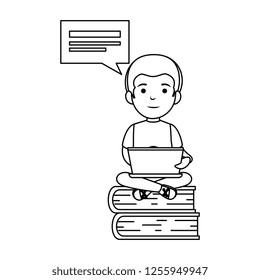 little schoolboy with laptop computer