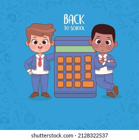 niños pequeños con calculadora, de vuelta a la escuela