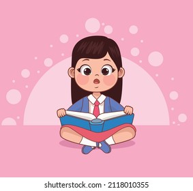 little schoolgirl reading book character