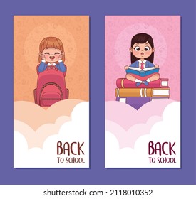 little schoolgirls and letterings, back to school