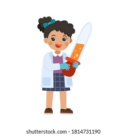 little science kid working with science tools in lab. Kid having a chemistry lesson. Back to School. Chemistry Education with Kid.