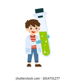 little science kid working with science tools in lab. Kid having a chemistry lesson. Back to School. Chemistry Education with Kid.