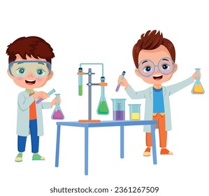 pequeño científico haciendo experimentos e investigación