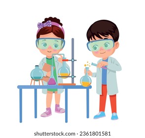 pequeño científico haciendo experimentos e investigación