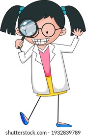 Little scientist doodle cartoon character isolated illustration