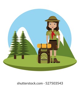 little scout character with travel bag icon