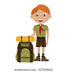little scout character with travel bag icon