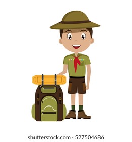 Little Scout Character With Travel Bag Icon