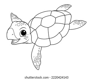 Dibujo de animales de la pequeña tortuga marina Ilustración BW