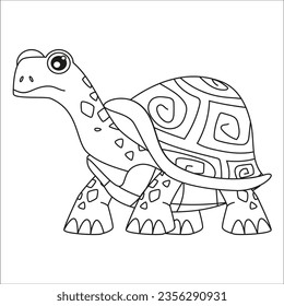 Little Sea Turtle Cartoon Animal Illustration. Sea animal, turtle. Coloring book, vector children. Black and white cute cartoon turtle. Coloring book for the children. Vector illustration. 48