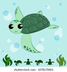 The little sea turtle swimming underwater